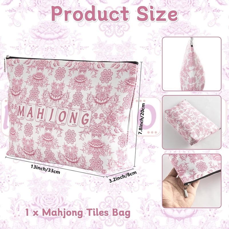 Bornerwhite Empty Mahjong Tiles Bag with Zippered 13x7.8 Inch Thickened Pink Print American Bag for 1.2 Inches Standard Size American Mahjong Tiles Accessories and Gifts(Case Only) - Image 2